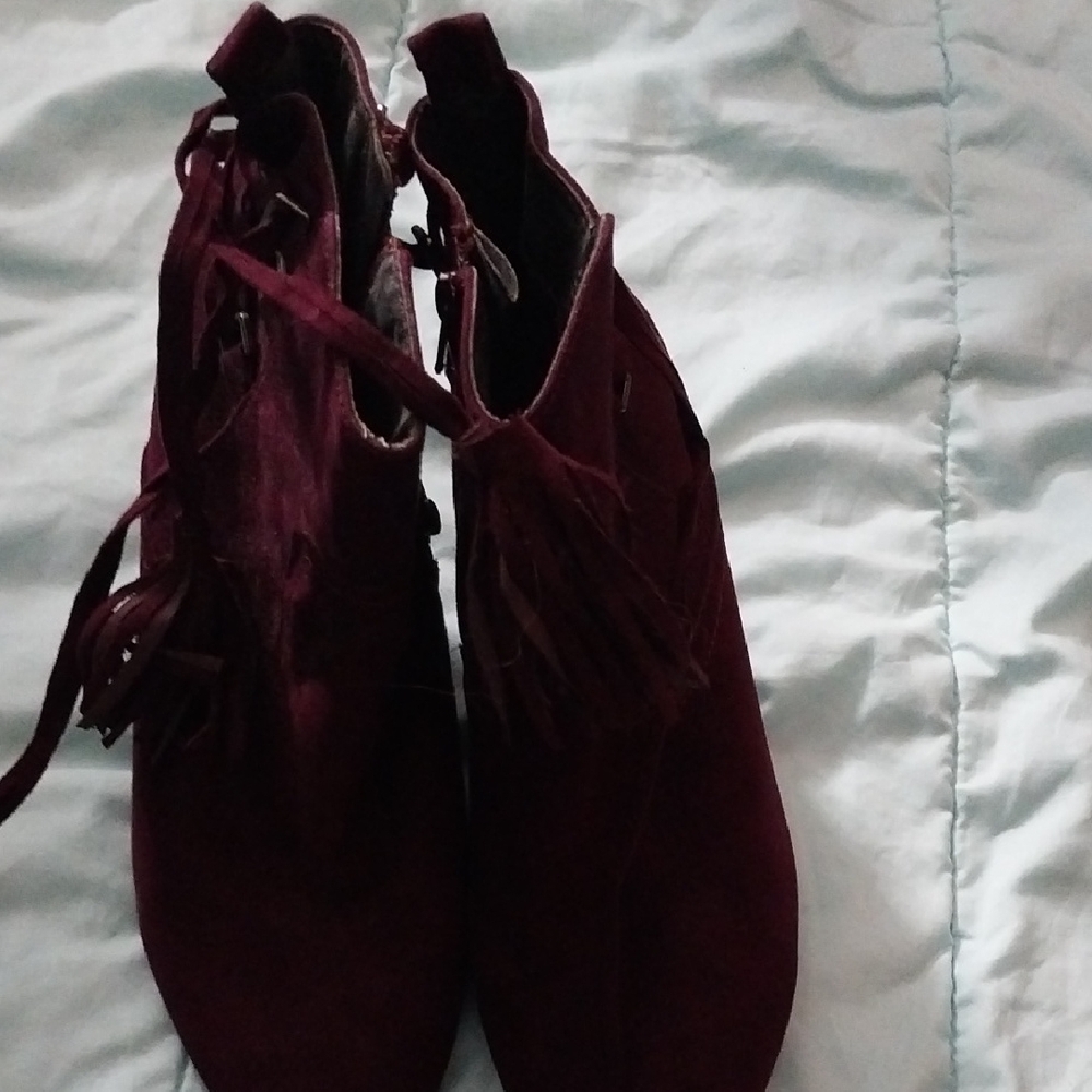 Women's Fringe Ankle Boots in Deep Burgundy